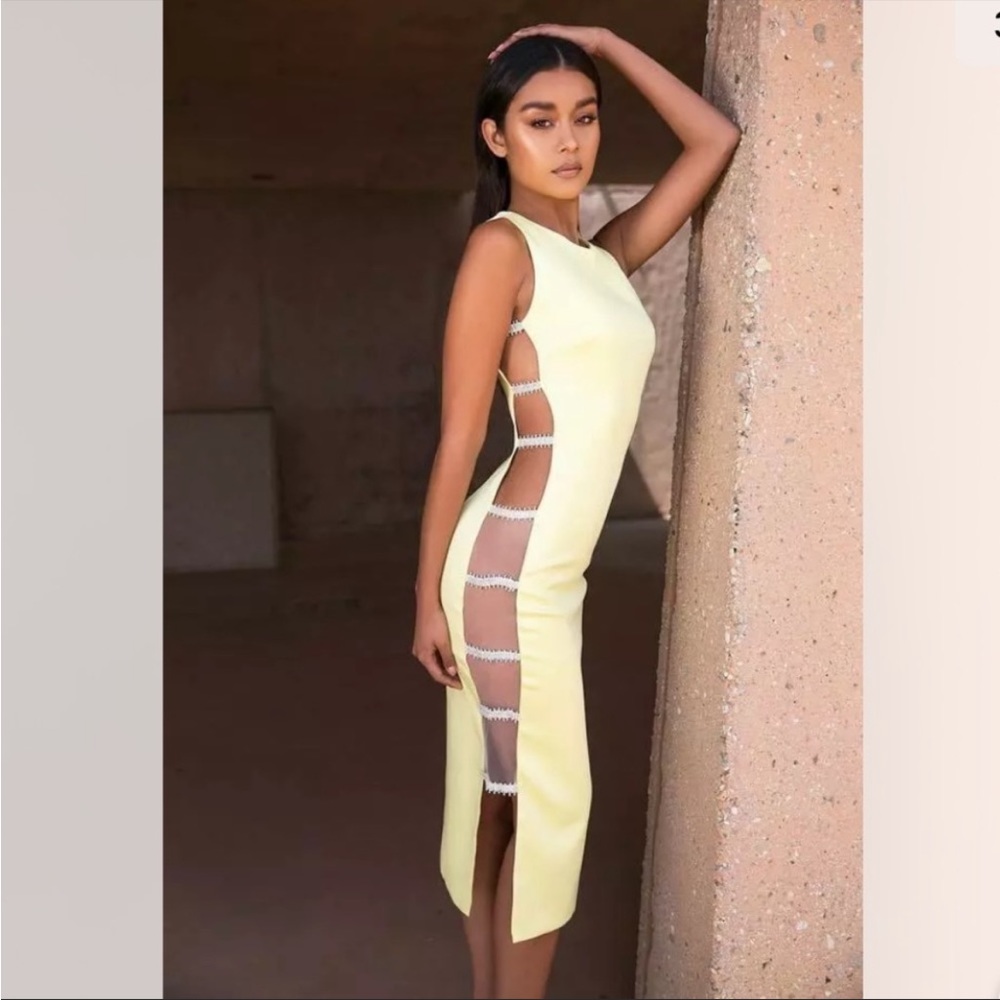 RARE HOUSE OF CB 'Phedra' Yellow Crystal Embellished Dress NWOT